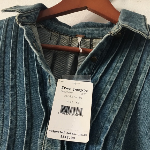Free People Denim Pullover Sz Xs - Picture 4 of 5